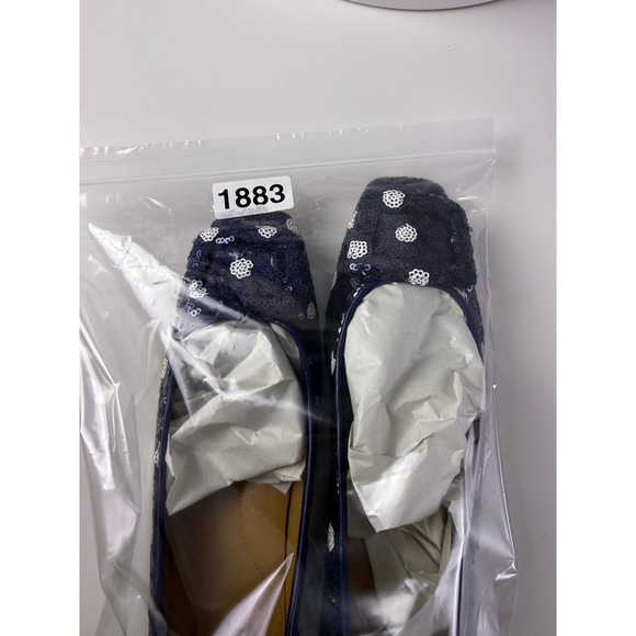 NWT Talbots Sutton Buckle Flats Women's 8M Indigo Blue Sequin Polka Dot Low Heel - Picture 9 of 9